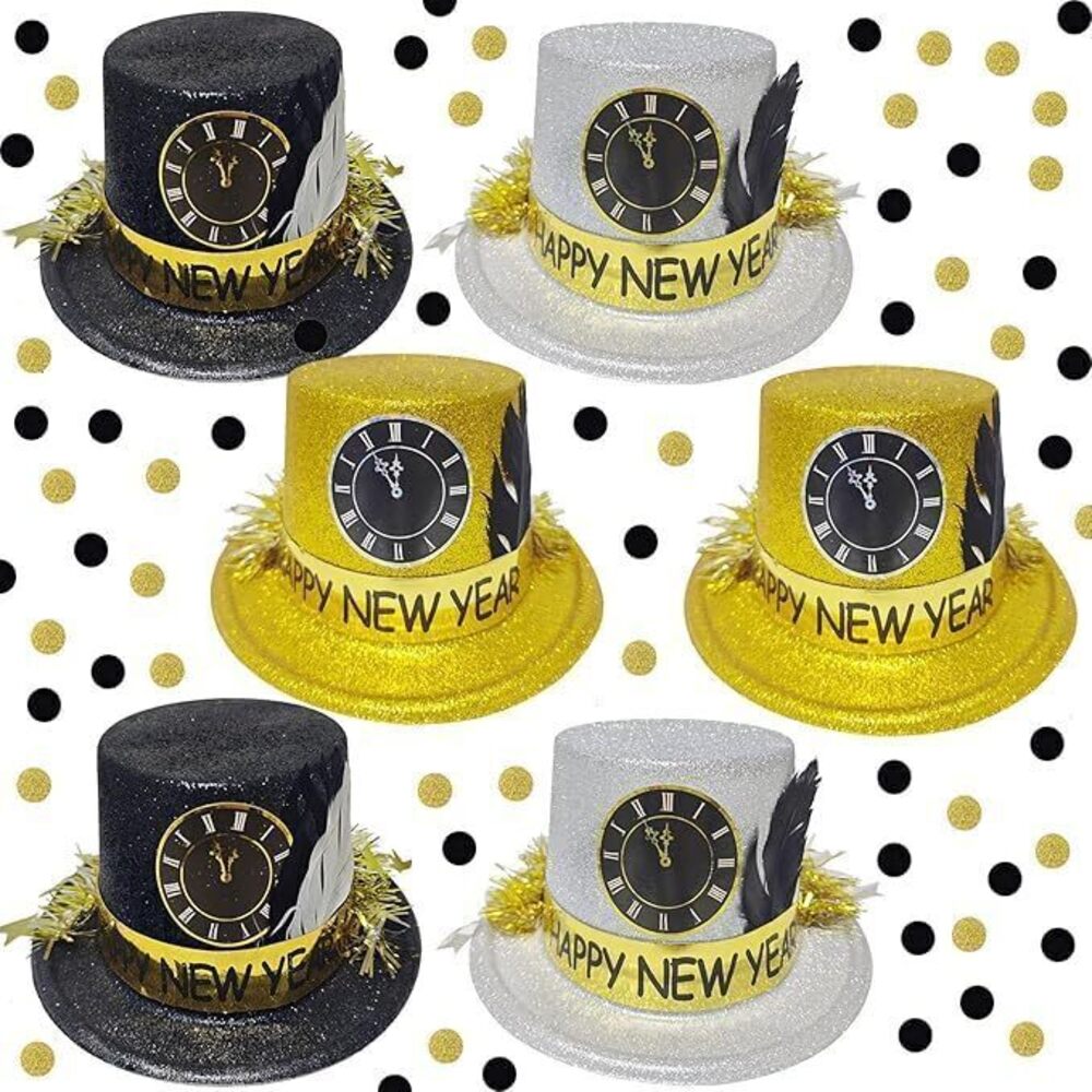 4263 New Years Eve Party Supplies 6 PCS Glitter New Year Hat Top Hat